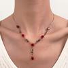 Vintage Gold Red Rose Jewelry Set, Floral Necklace, Bracelet & Drop Earrings for Women