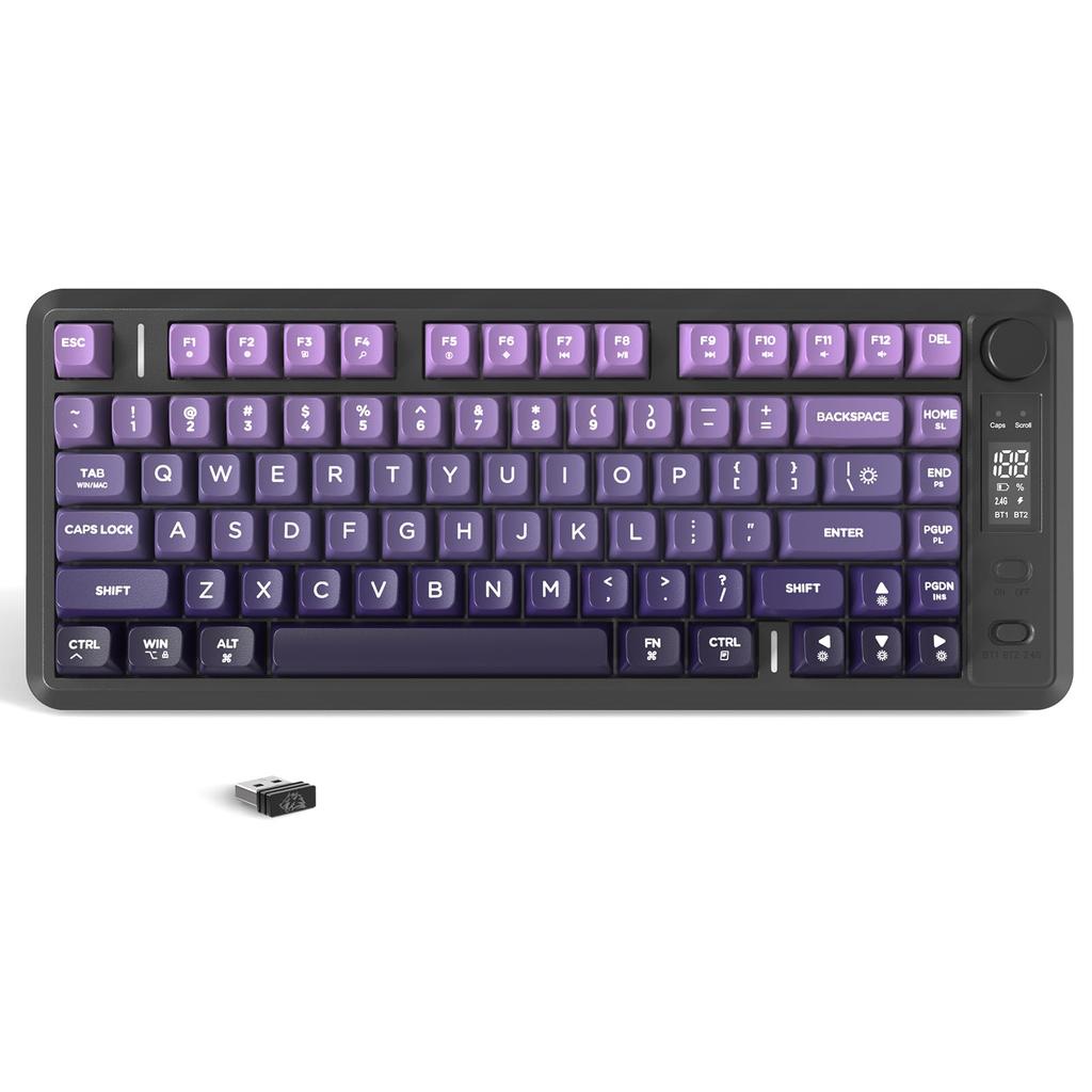 ZIYOU LANG X FREEWOLF M75 Wireless Gaming Keyboard with Smart Display & Knob, BT2.4Ghz Dual-Mode PBT Gradient Keycaps, Rainbow Backlight, TKL 82-Key