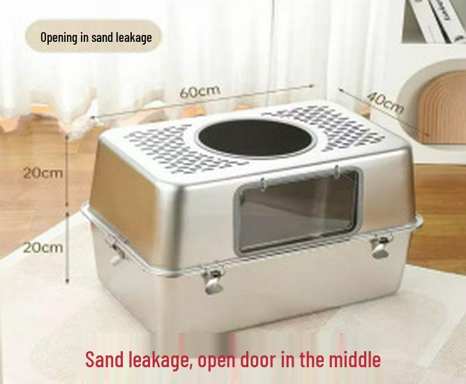 Large Stainless Steel Enclosed Cat Litter Box with Anti-Splash High Fence