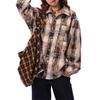 Women Loose Distressed Plaid Long Sleeve Vintage Casual Shirt Blouse Outerwear