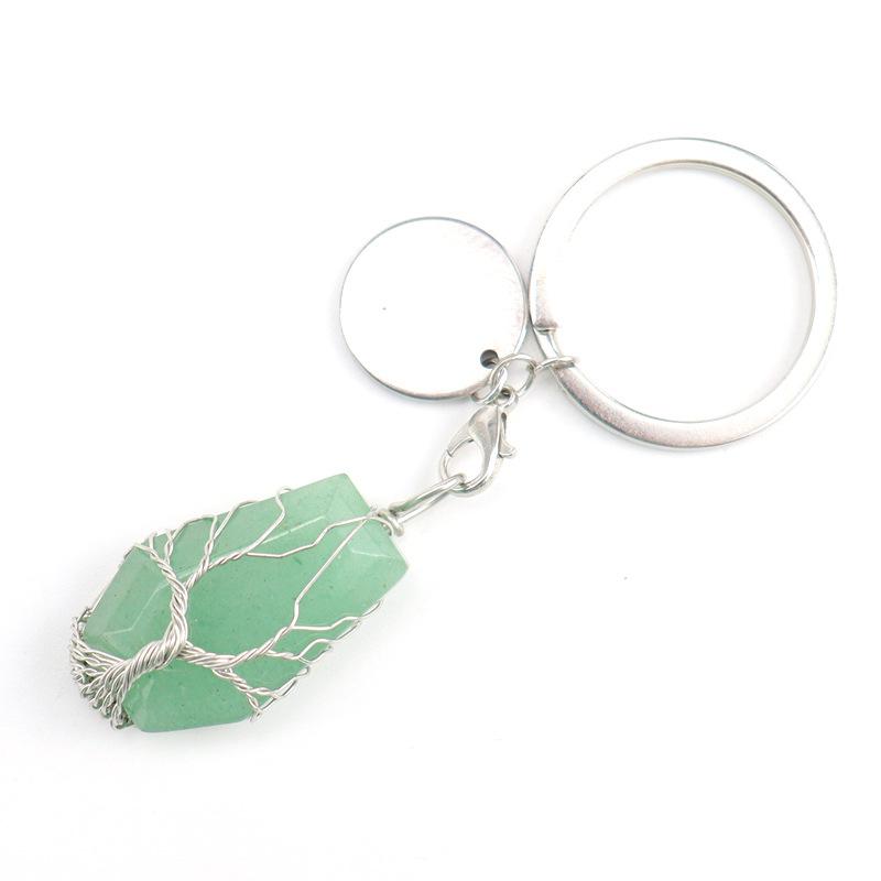 Hand-Wound Natural Stone Crystal Octahedron Keychain Keychain Bag Pendant K15