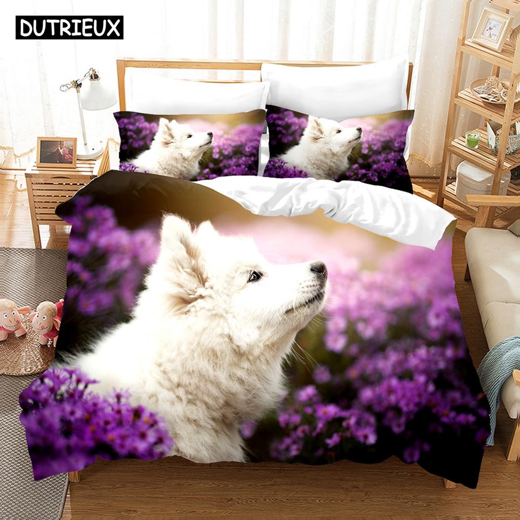 3D Samojede Bettwäschesets Bettbezugset mit Kissenbezug Twin Full Queen King Bettwäsche Bettwäsche