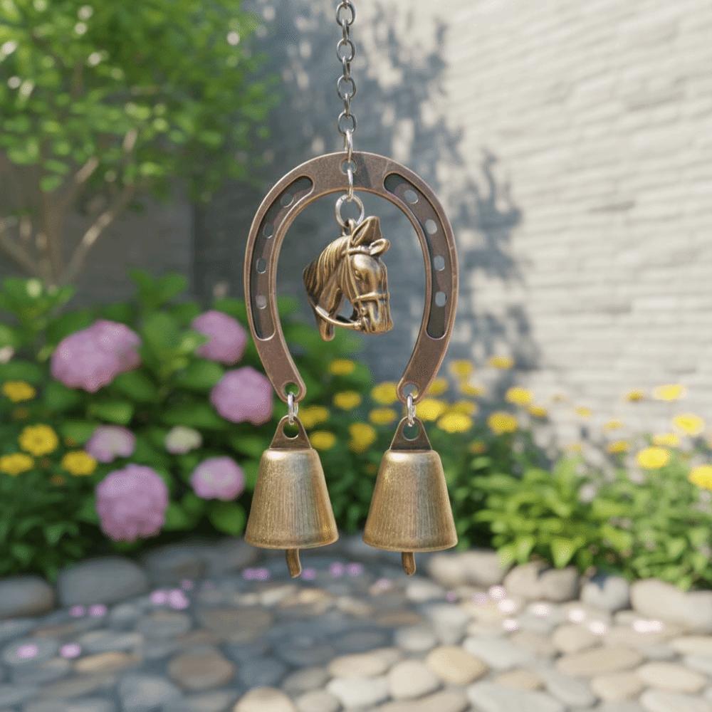 Creative Retro Wind Chimes Horse-Shaped Courtyard Hanging Ornament Blessing Metal Pendant  Backyard