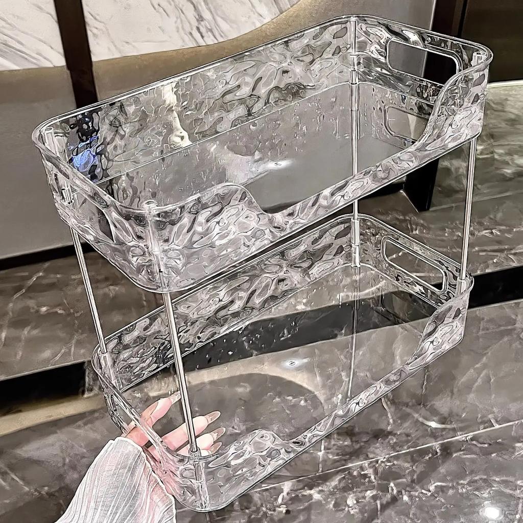 Gjennomsiktig akryl baderomsoppbevaringsstativ stor kapasitet Kosmetisk organisering Desktop Hudpleie Duftholder