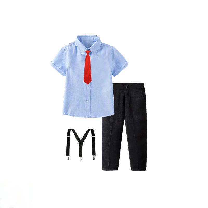 Boys' White Shirt & Black Shorts Summer Set - Short-Sleeved Performance Wear
