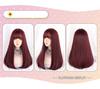 Eileen Cute Wine Red Medium Long Full Harajuku Small Face Comes with Net Wig, Wig, Women's Wig, Straight, Natural, Style, Popular, Effect,