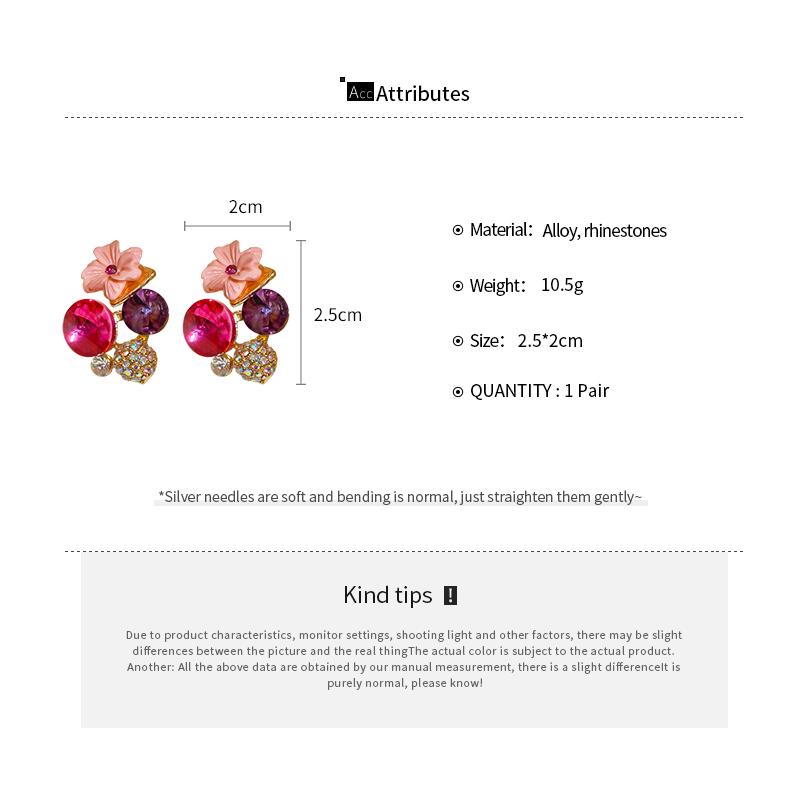 Green Flower Rhinestone Stud Earrings Women Sweet Delicate Fashion Personality Design Sense Commuter New Earring Wholesale K-