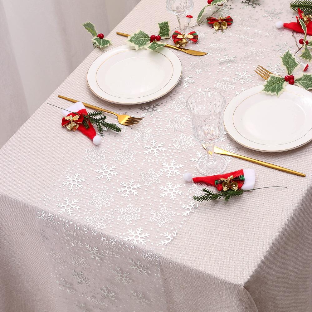 Glitter Christmas Foil Table Runner Snowflake Pattern Tables Cover Tablecloth Wedding