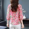 Nine Quarter Sleeve Chiffon Shirt Women Loose Fitting Mother's Bottoming Blouse Floral Top M-4XL
