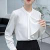 [SYitong] Women's Long-Sleeved Plain Blouse, Stylish, Washable, Collarless, White/Pink, Lined, Business/Office, Cute, Popular, Date, Outing, Commuting