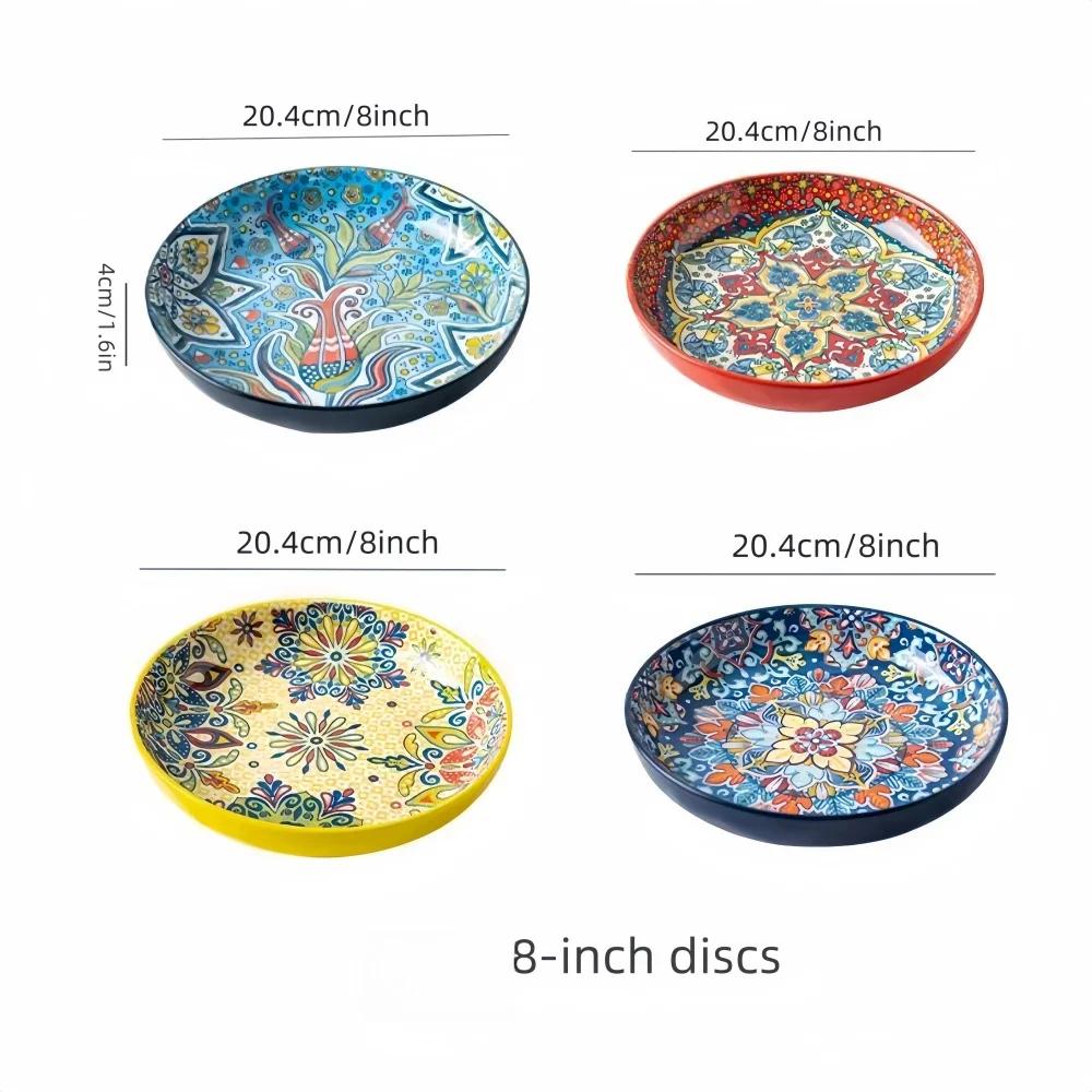 Bohemian Ceramic Plate Home Creative Western Food Fruit High-rimmed Round High-value Oven Microwave Applicable