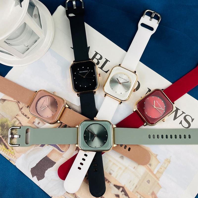 JYL Couple Watch Ins Style Square Casual Silicone Strap