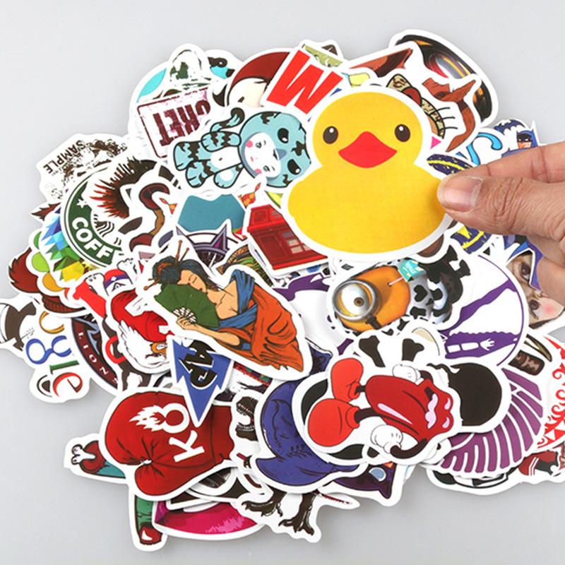 100 ks Neopakující se PVC Kreslené Barevné Tiskové Samolepky Obtisky pro Auto Skateboard Laptop Zavazadla - Náhodné Doručení