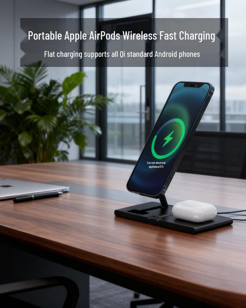 3-in-1 Magnetic Foldable Wireless Charger: 15W Fast Charging for Phone & Watch