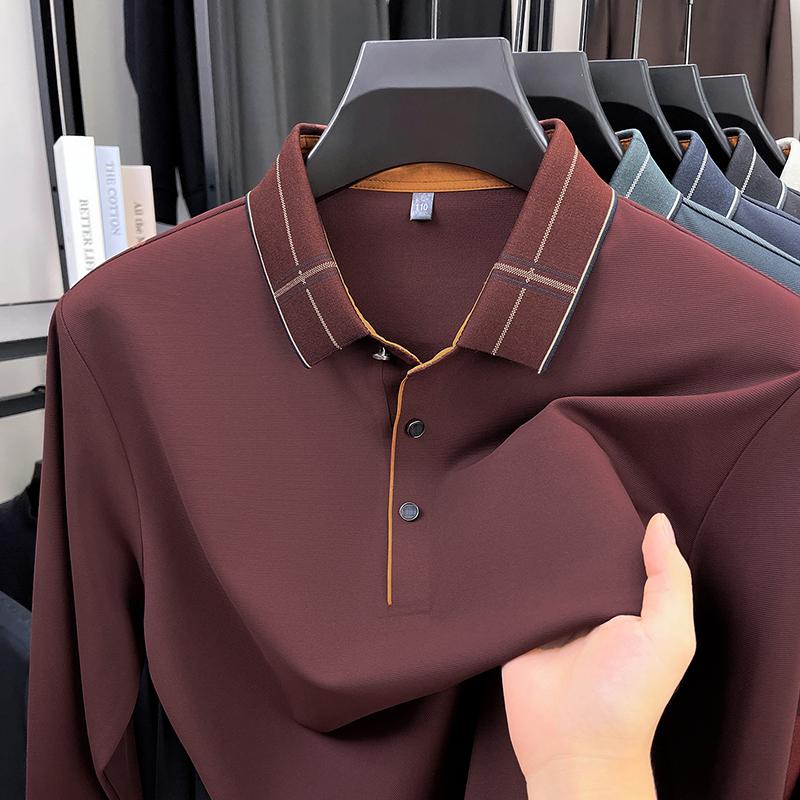 High Quality Seamless Long Sleeved T-Shirt With Collar, Men'S Spring And Autumn New Style, Middle-Aged Loose Casual Polo Shirt