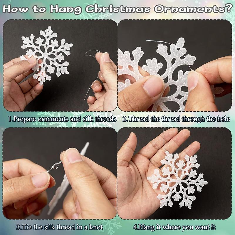 12Pcs Paper Snowflakes Christmas Tree Decorations Pendant Ornaments Glitter White Snow Flakes Indoor Winter Home New Year Decor
