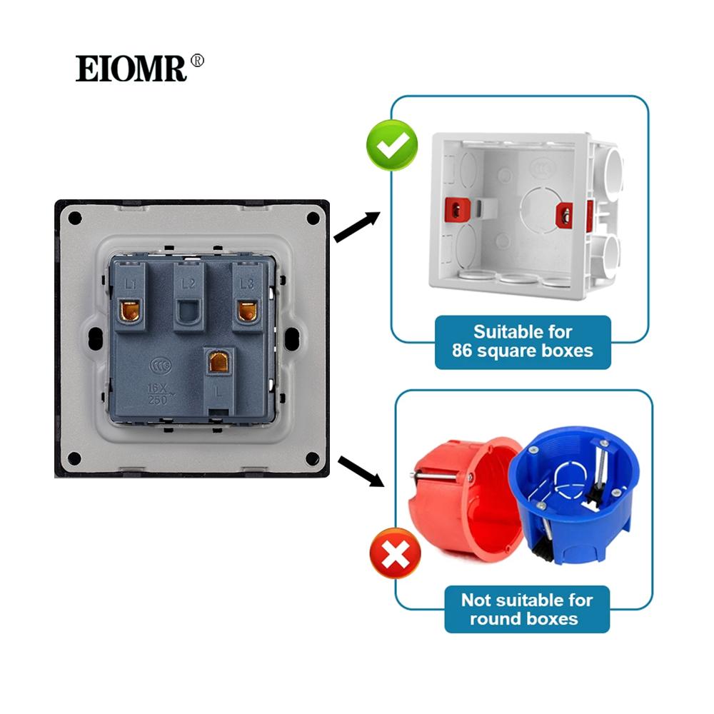 EIOMR EU/UK Standard Lichtschalter 16A 250V 2-fach 1-Wege / 2-Wege Wippschalter Großes Panel Luxus Wandtaster Unterputzschalter