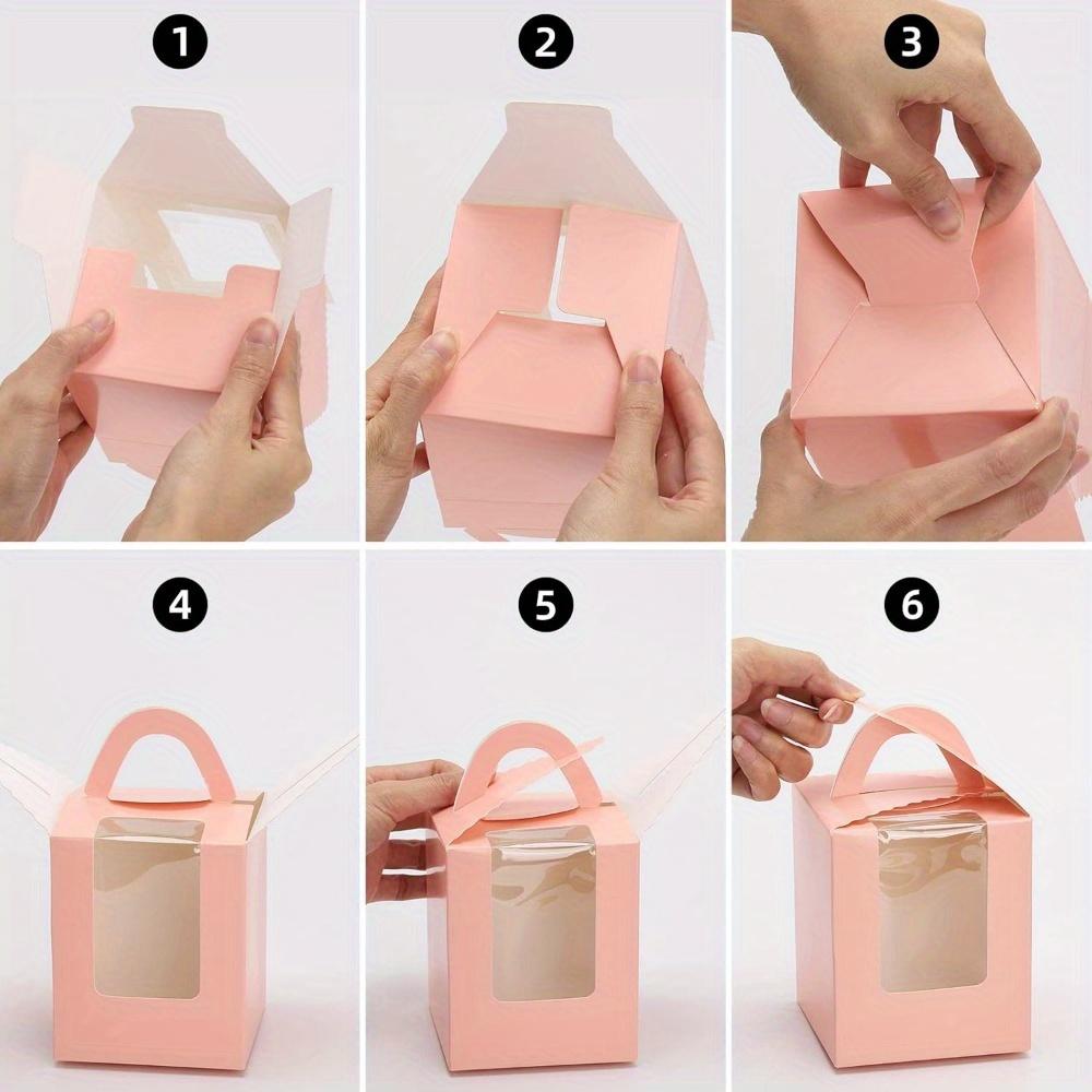 30pcs Cupcake Boxes Individual Cupcake Containers with Window Handle and Inserts Pink Gift Packing Box for Bakery Wrapping Party Favor Packing