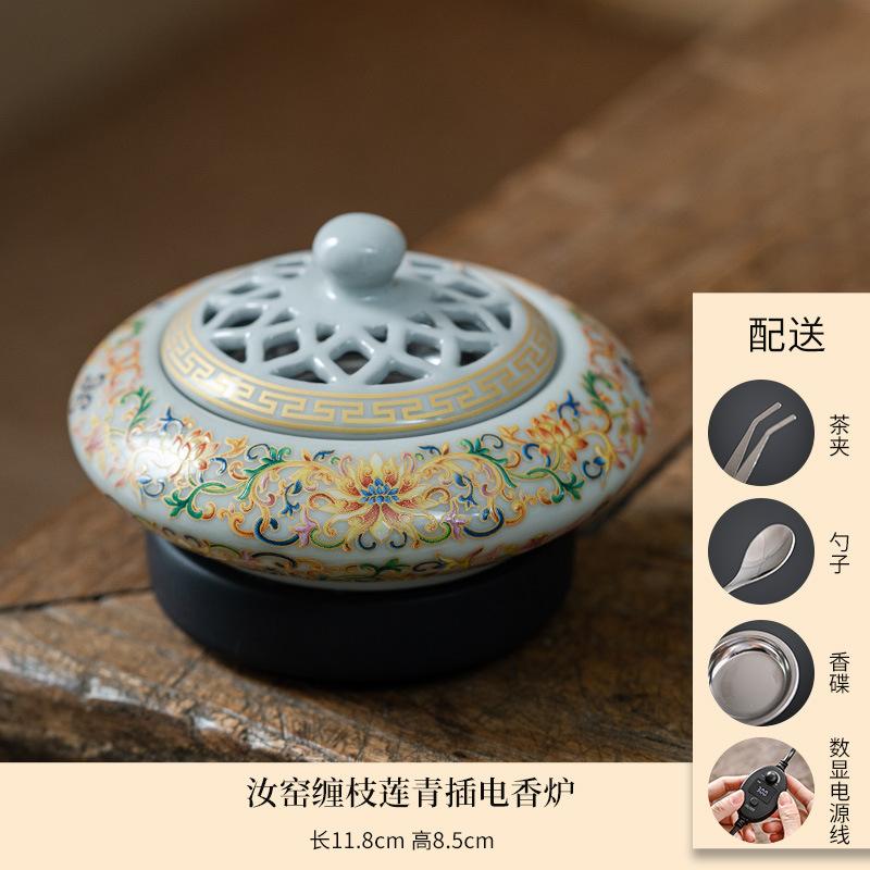 

Round Incense Burner Handcrafted Electronic Incense Burner Sticks Cones Sage Natural Wood Aroma Tray Holder for Yoga Meditation