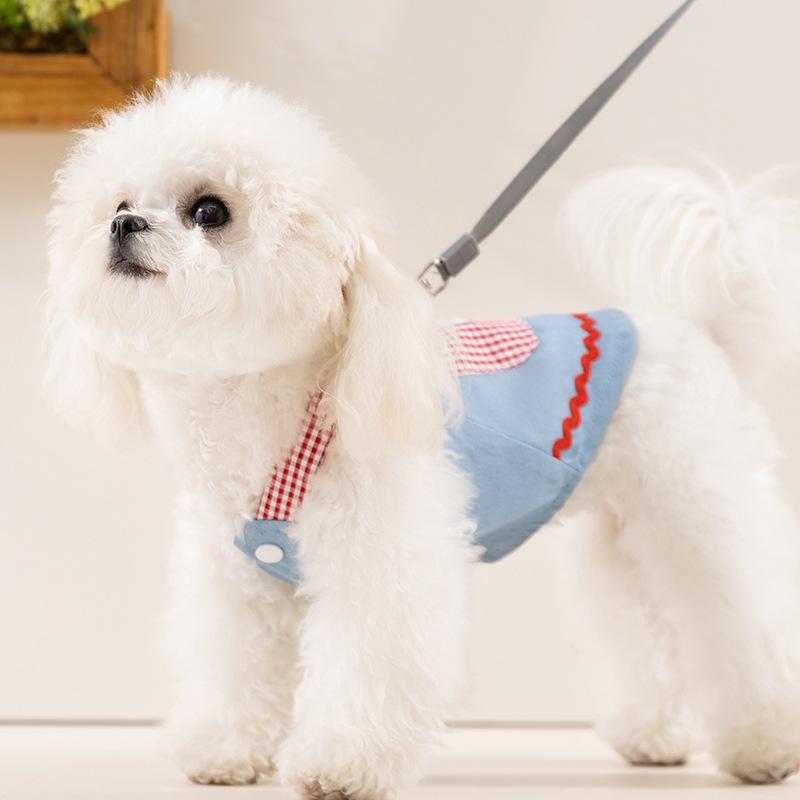 New Spring and Summer Denim Bipod Medium and Small Dog Teddy Bigbear Tractable Dog Clothing Cat Pet Clothes