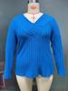 2025 Autumn/Winter Plus Size Solid Color V-Neck Long Sleeve Ribbed Pullover T-shirt