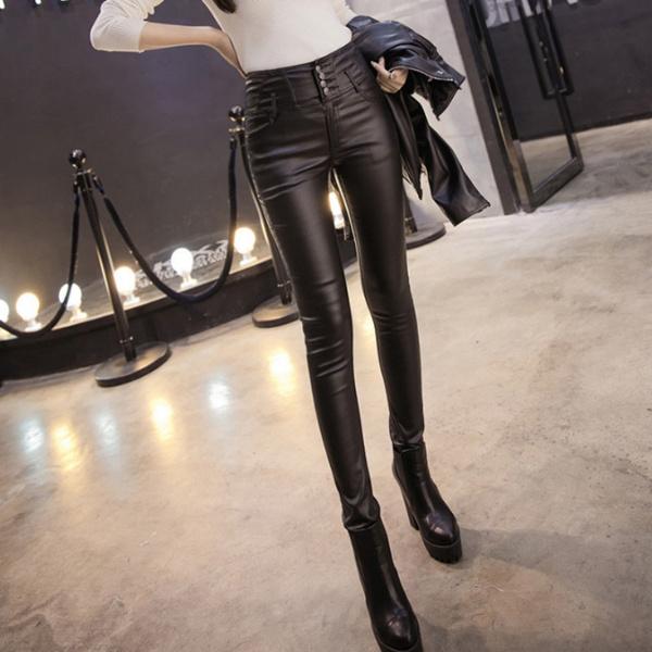 Buy Thicken Black Leather Pants High 
