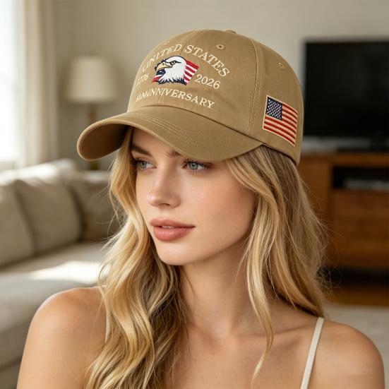 Czapka z daszkiem, Vintage przetarty styl, Spłowiała dżinsowa czapka, 250. Rocznica 1776-2026, Haftowana patriotyczna czapka typu Dad Hat, Regulowana oddychająca czapka outdoorowa