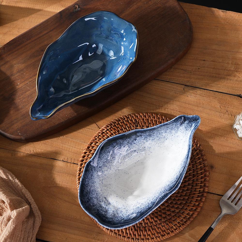 Japanese Kiln Shell Plate Creative Retro Style Irregular Plate Restaurant Small Dish Sushi Sashimi Cold Dish Plate
