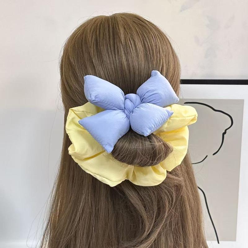 Fluffy Big Bow Satin Scrunchie Soft Fabric Lovely Colors For Hair Styling Skincare