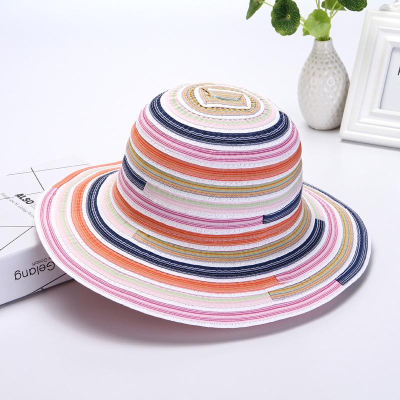 Fisherman Hat Female Summer Foldable Sun Hat Rainbow Striped Cloth Colorful Sunscreen Woman Beach Holiday Idyllic Casual Cap