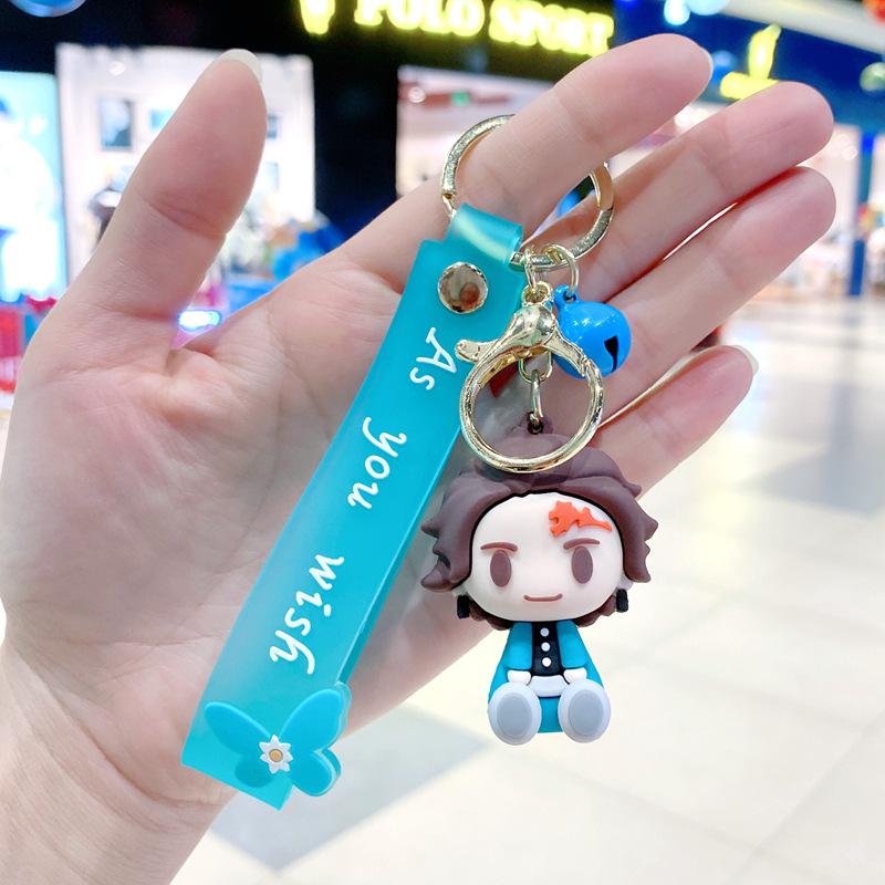 Cartoon Creative Anime Demon Slayer Anime Periphery Keychain Backpack Pendant Car Key Cute Silicone Doll Decorative Supplies