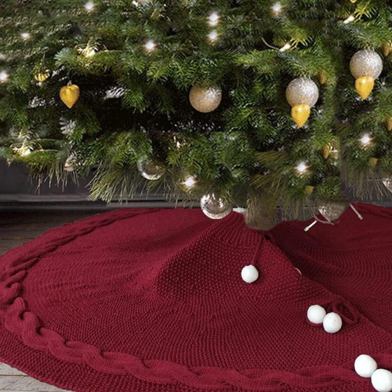 48 Inch Christmas Tree Skirt Knitted Xmas Mat Holiday Party Decor