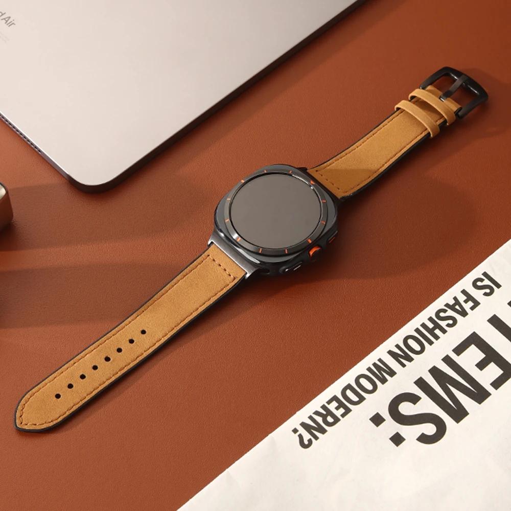 Leather Business Band for Samsung Galaxy Watch 8 Classic 46mm 44mm 40mm No Gaps Men Bracelet for Galaxy Watch 7 Ultra 47mm Luxury Curved End Strap