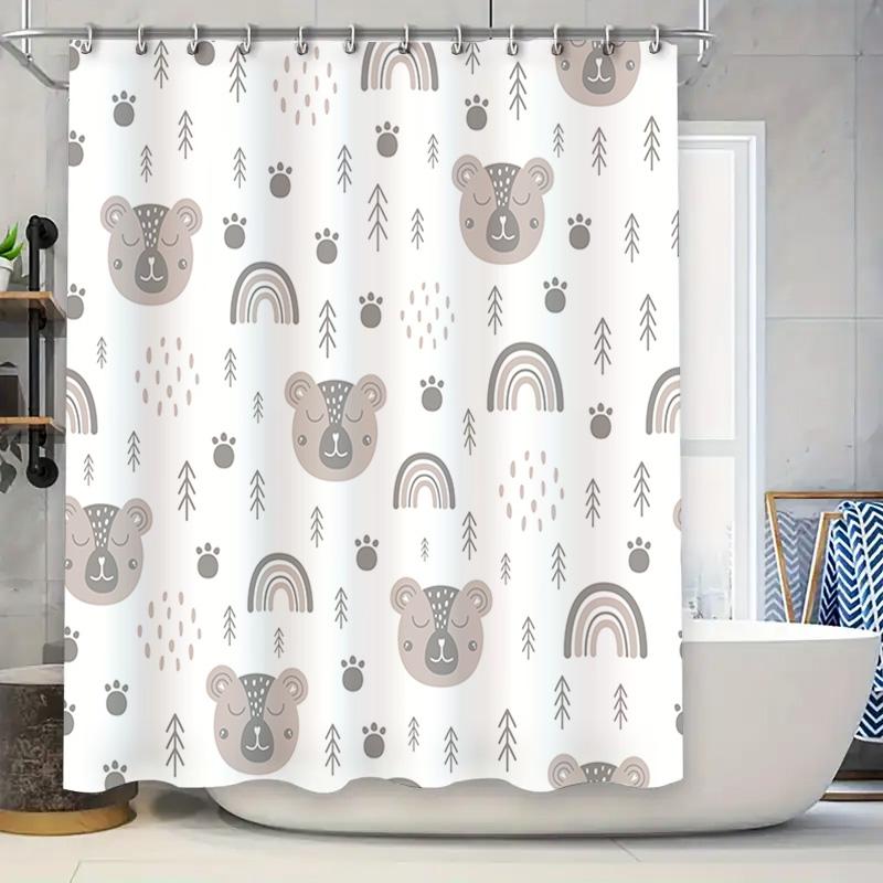 

Очаровательная шторка для душа с коричневым медведем, радугами и деревьями. Бело-серая декорация для ванной комнаты, детской ванной 90x180cm