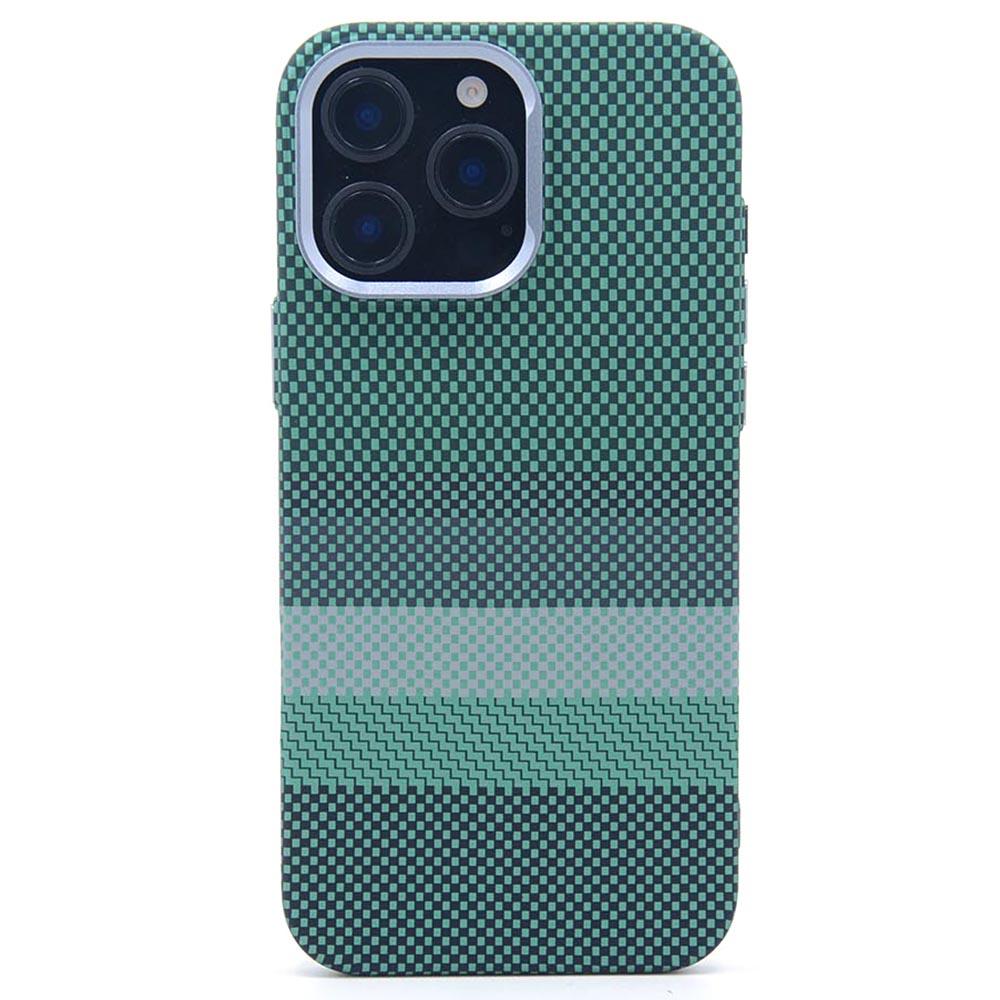 

For iPhone 16 Pro Max Magnetic Case Carbon Fiber Texture Water Transfer PC Phone Cover Carbon Green