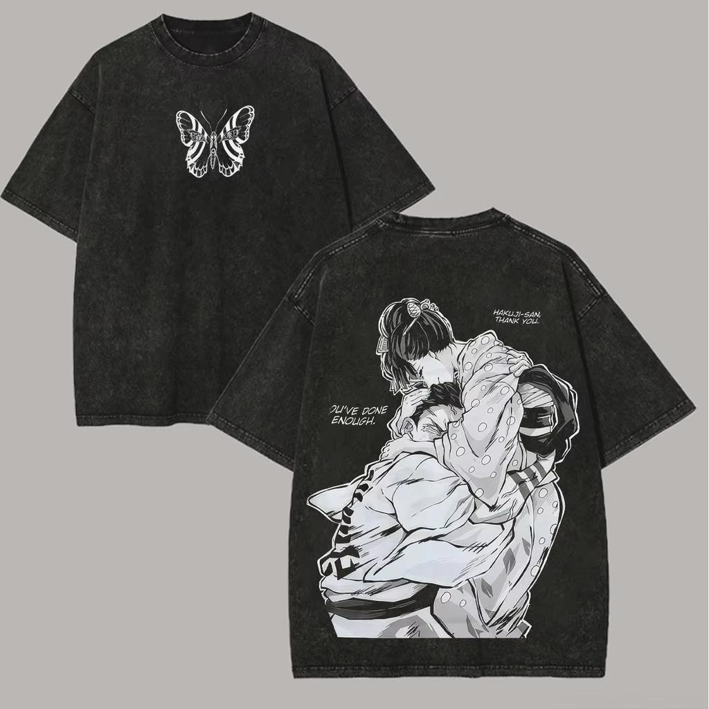 Manga Demon Slayer T-shirt Akaza Koyuki Graphic Washed Oversized T Shirt Short Sleeve Cotton Soft Tees Men Wom