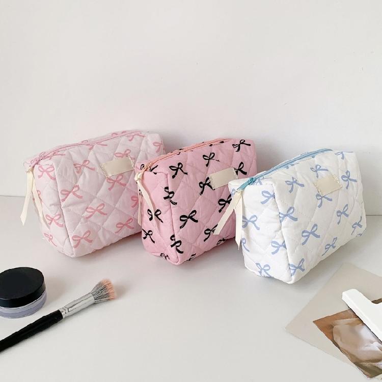Przestronna kosmetyczka zapinana na zamek błyskawiczny na kosmetyki do pielęgnacji skóry Stylowy nadruk z kokardką Organizer na przybory toaletowe Pojemnik do przechowywania kosmetyków