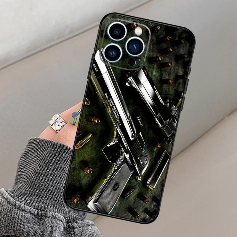 Použitelné pro pouzdro na mobilní telefon iPhone15, Pouzdro na mobilní telefon s motivem zbraně a nábojů, Malované Anti-Drop je Anti-Drop Mobilní telefon.