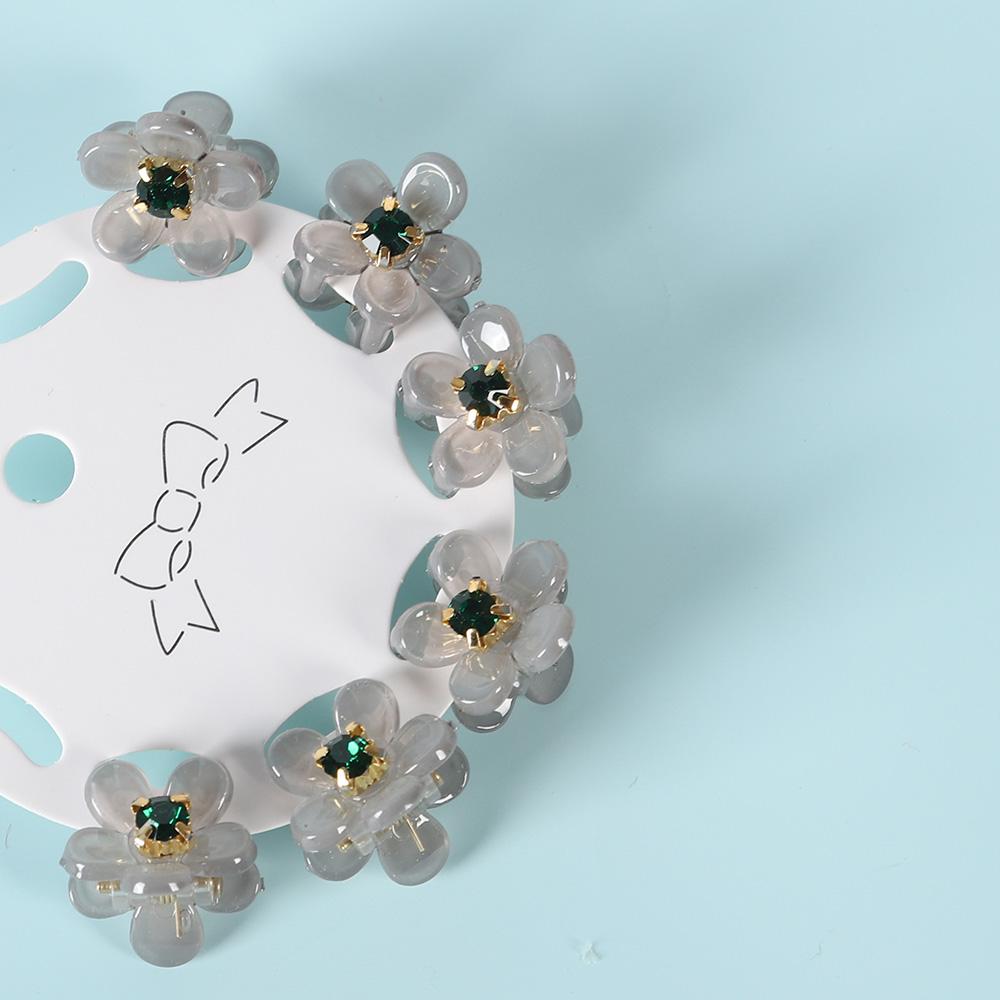 6PCS Transparent Flower Small Hair Claws Clips Women Girls Rhinestones Pearl Mini Crab Hair Clamps Sweet Childs Hair Accessories