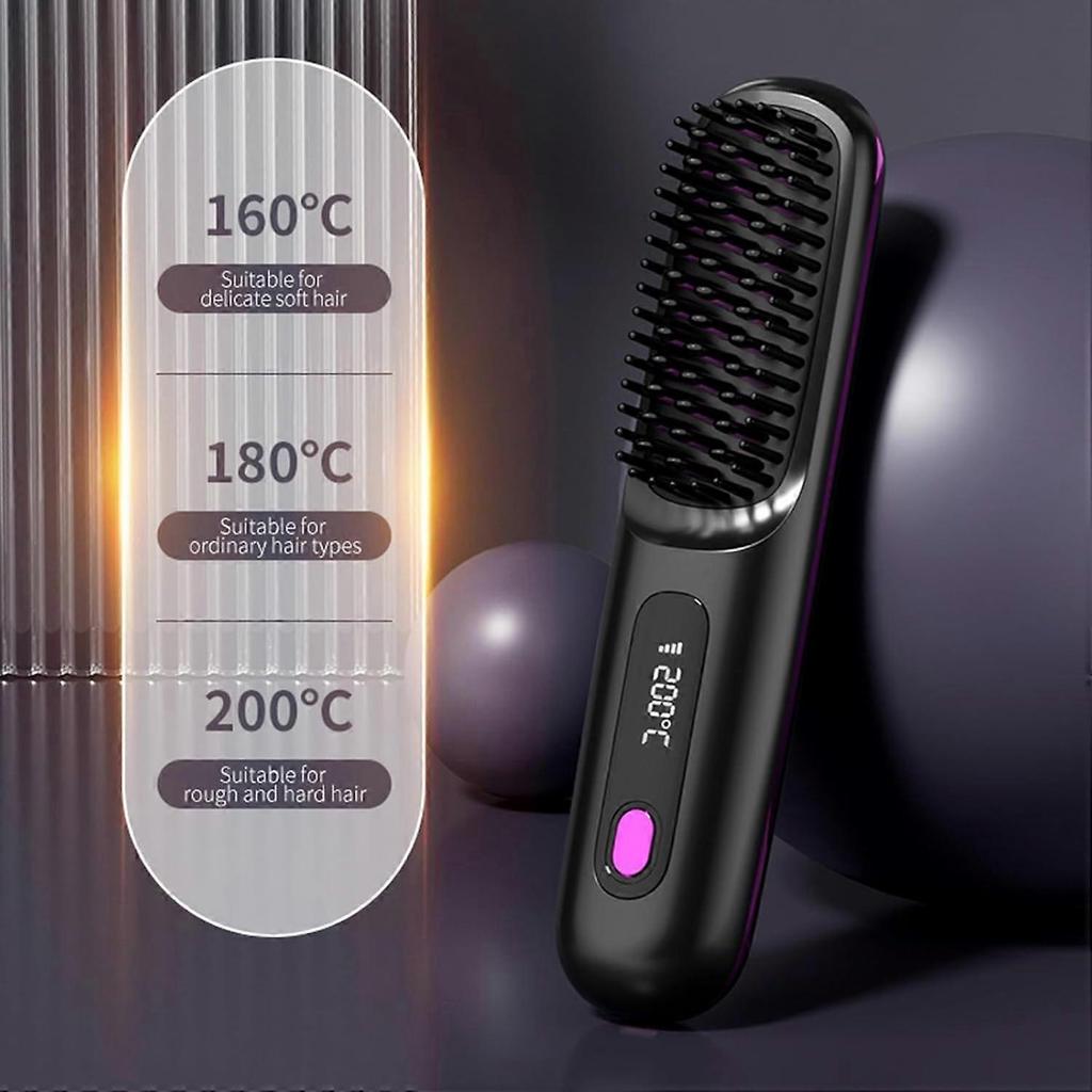 Go Brush Pro Hair Friendly Straightening Brush, Cordless Rechargeable Heated Brush for Travel (Color Pink) less