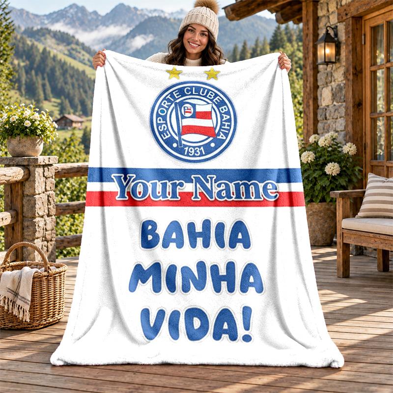 Esporte Clube Bahia Custom Name Flannel Blanket Personalized Soft Warm Plush Throw Blanket Customized Gift for Family Friends