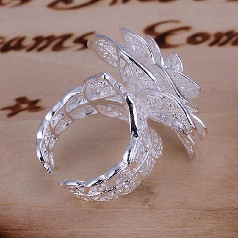 Lady Girl Elegant Silver Plated Hollow Out Flower Shaped Opening Finger Ring