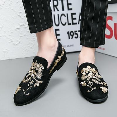 Men Embroidery Print Smoking Shoes Loafer Casual Street Style  Hippie Slip On Flats Dress Party Shoes Large Size