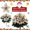 Yousheng Artificial Poinsettia Bouquet with Green Leaves 4 Fork UV Resistant Fake Silk Flower Home Table Centerpiece Indoor Outdoor Faux Bloom