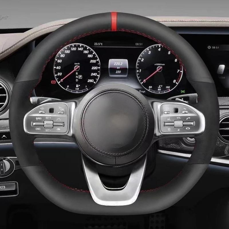 For Mercedes Benz W177 V177 W247 W205 C118 C257 W213 EQA H243 2018- Black Leather Suede Car Steering Wheel Cover