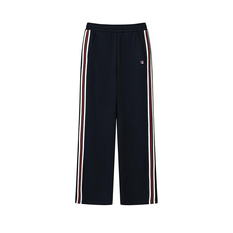 FILA Heritage Classic Striped Stretch Comfortable Knitted Loose Straight Leg Casual Pants Women bottoms Legendary-Blue F11W548607FNV