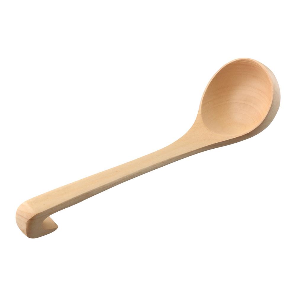 Home Wooden Heavy Duty Natural with Hanging Hook Scoop Soup Ladle Serving Spoon Tableware