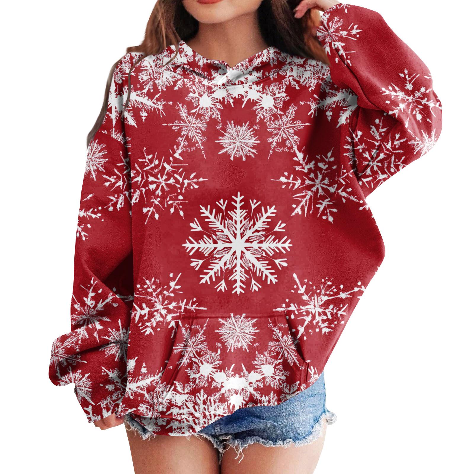 

Толстовки для девочек-подростков, худи с длинным рукавом и кулиской, милые худи оверсайз на Рождество 110 красный