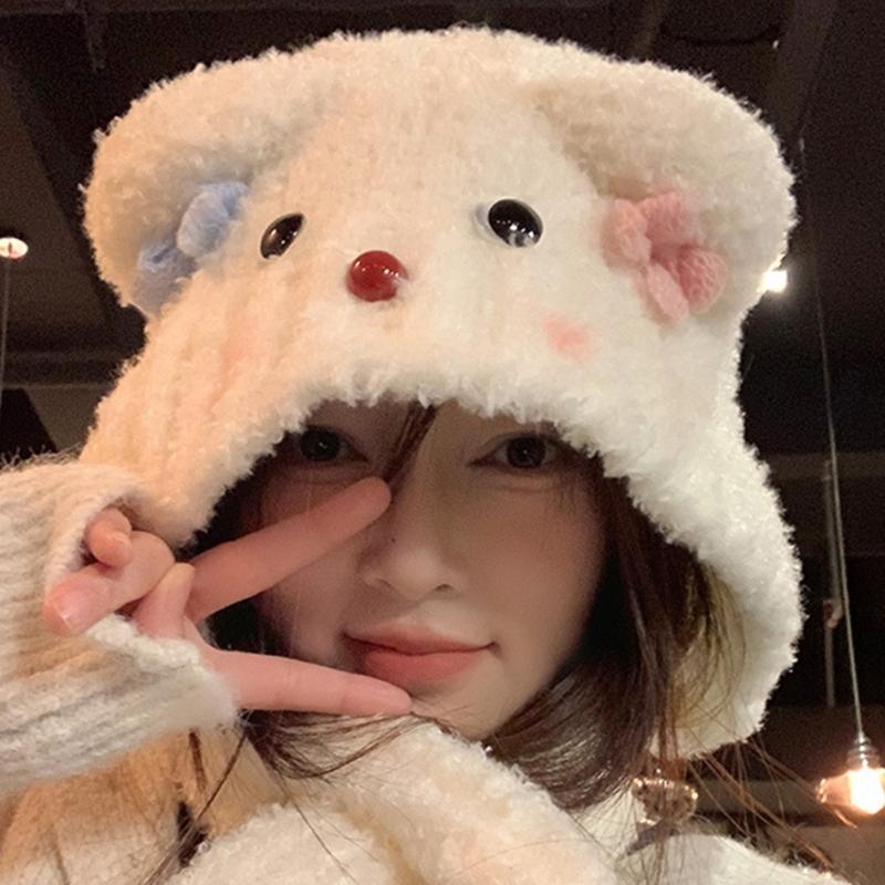 Bear Ears Hat Outdoor Ear Protecting Hat Travel Essential Hat Snowmen Hat for Cold Weather