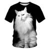Summer Trendy Animal Cat Round Neck Short Sleeved 3D Digital Printed Men's Short Sleeved T-shirt